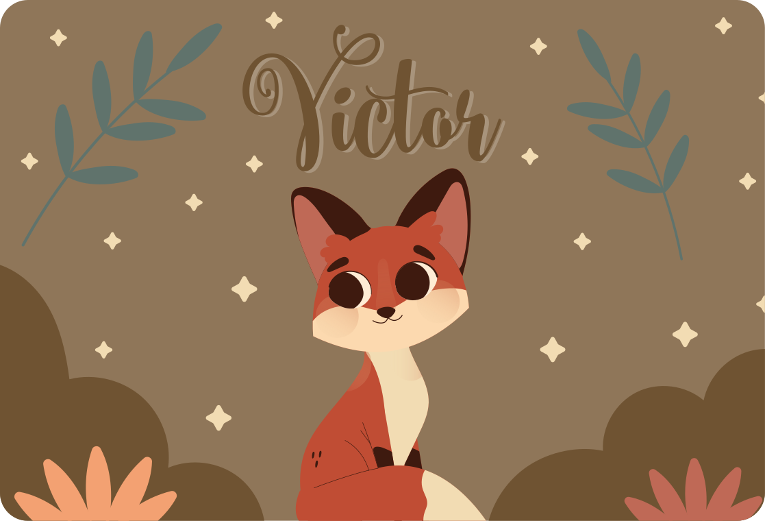 Tapis vinyle animal renard mignon avec prénom - TenStickers