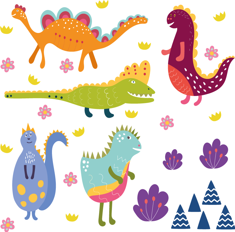 Tapis vinyle animal ensemble de dinosaures peints - TenStickers