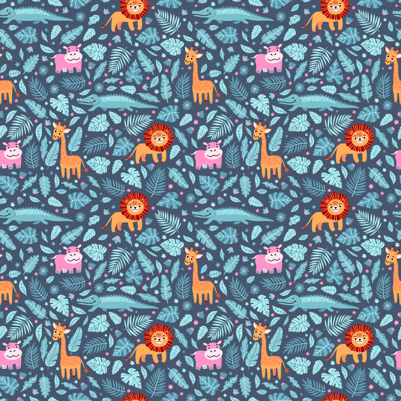 Tapis vinyle animal design plusieurs animaux de la jungle - TenStickers