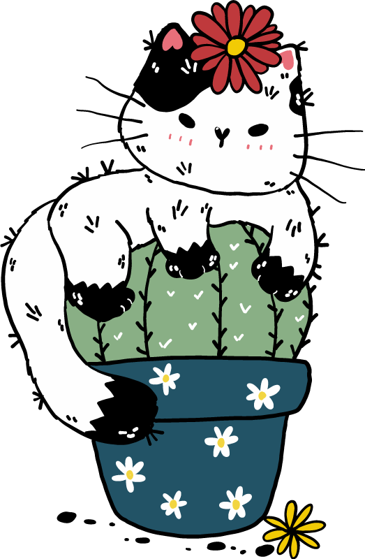 Tapis vinyle animal chat joueur et cactus - TenStickers