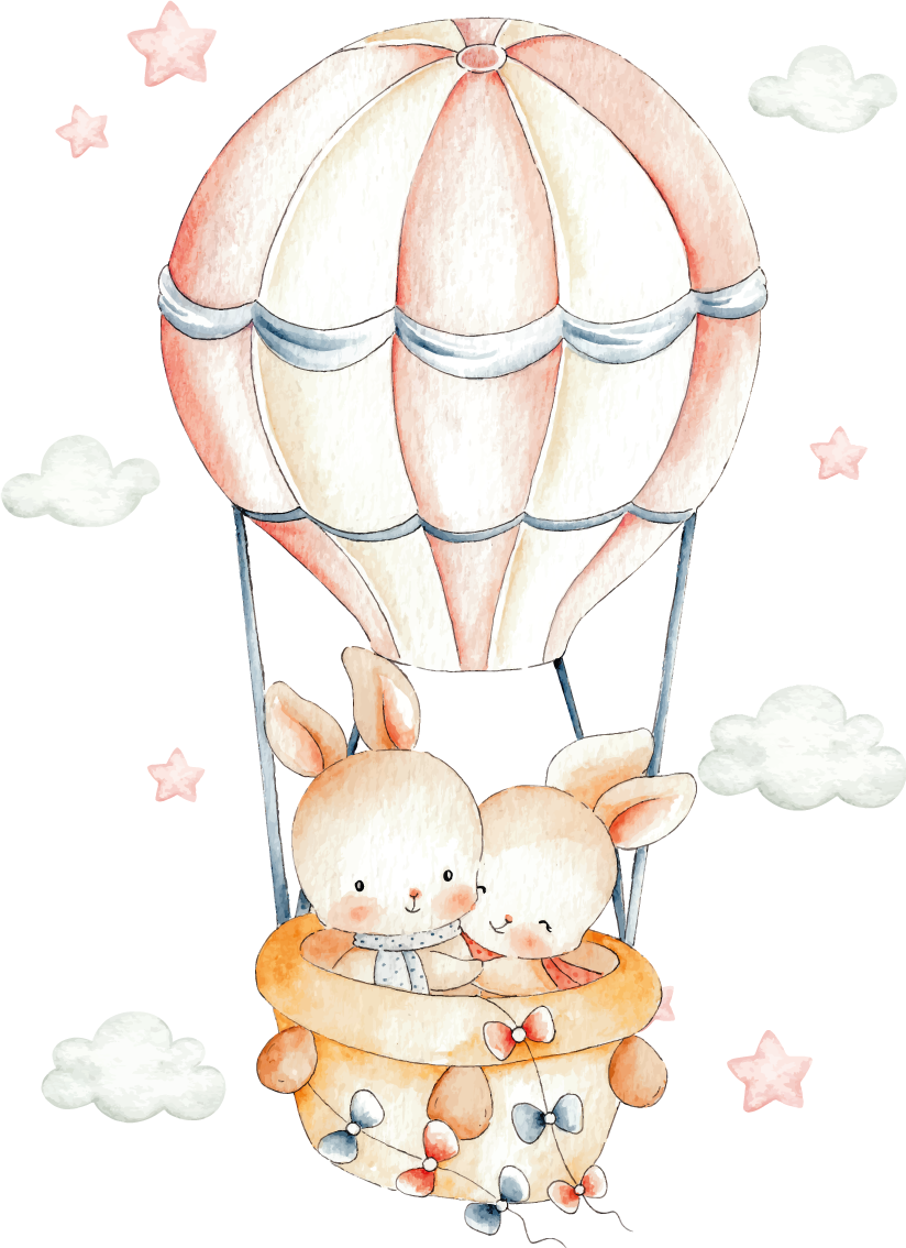 Tapis vinyle animal lapins pastel sur montgolfières - TenStickers