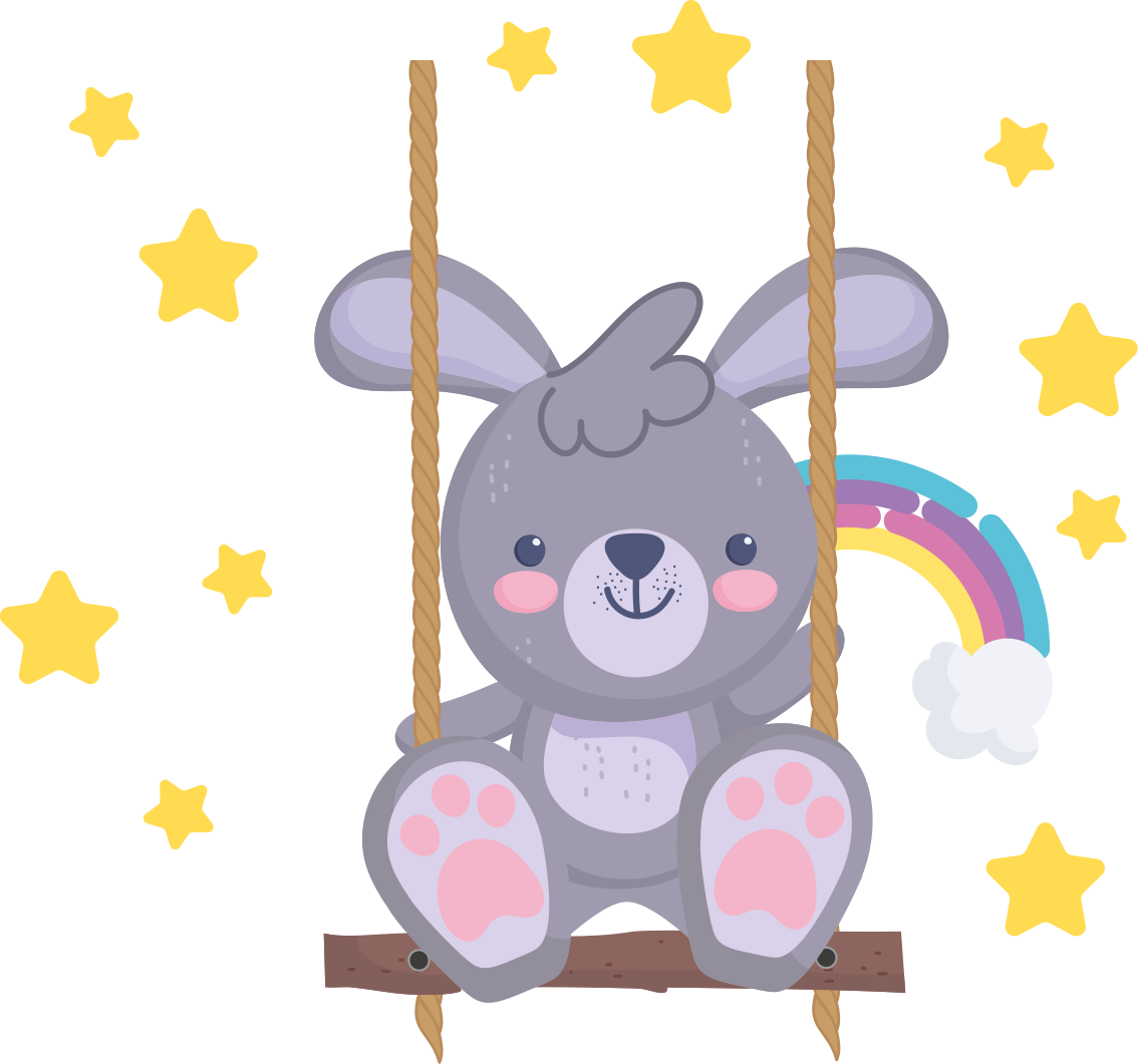 Tapis vinyle animal lapin sur balançoire étoilée - TenStickers