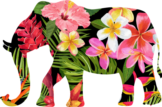 Tapis vinyle animal silhouette d'éléphant floral - TenStickers