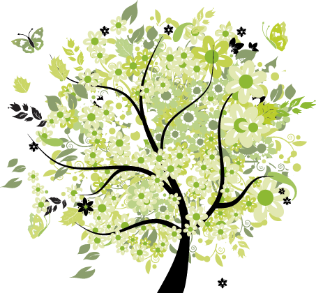Tapis vinyle fleurs et plantes arbre vert printanier - TenStickers