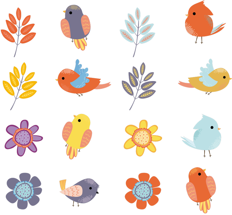 Tapis vinyle fleurs et plantes oiseaux printaniers - TenStickers