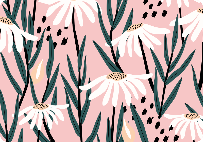 Tapis vinyle fleurs et plantes marguerites sur fond rose - TenStickers