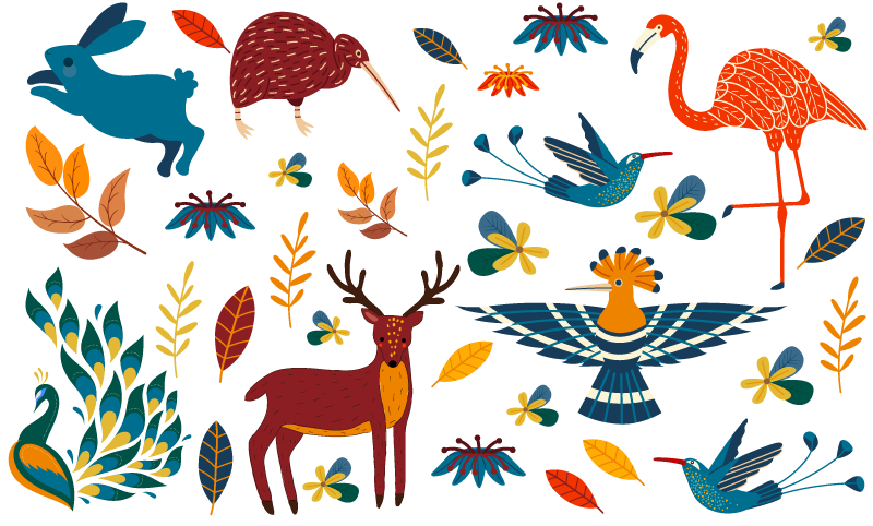 Tapis vinyle fleurs et plantes style tengango animaux - TenStickers