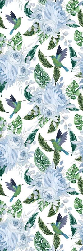 Tapis vinyle fleurs et plantes jardin bleu avec oiseaux - TenStickers