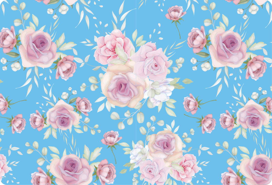 Tapis vinyle fleurs et plantes roses sur fond bleu - TenStickers