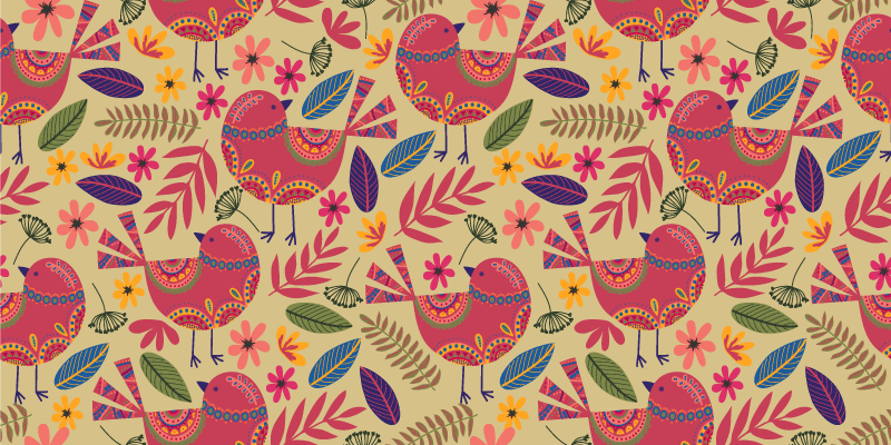 Tapis vinyle fleurs et plantes motif oiseaux colorés - TenStickers