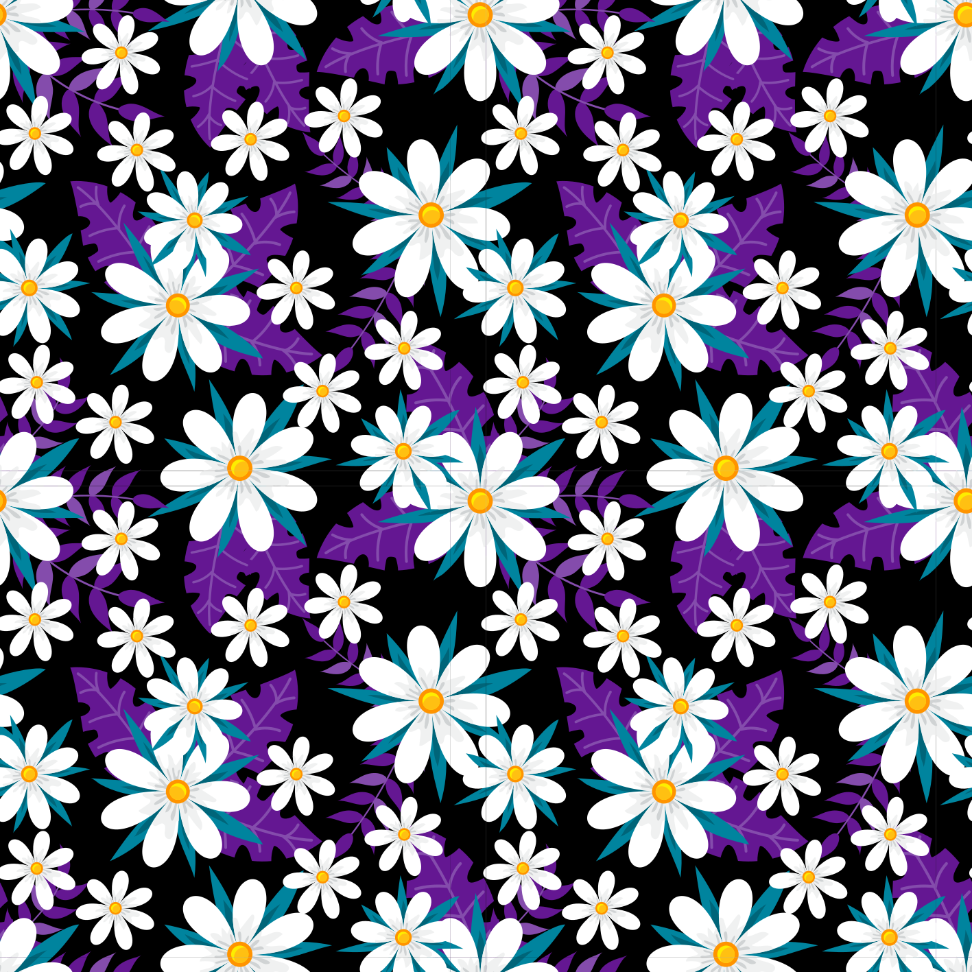 Tapis vinyle fleurs et plantes sur fond noir - TenStickers