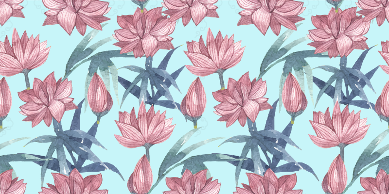 Tapis vinyle fleurs et plantes aquarelle bleue - TenStickers