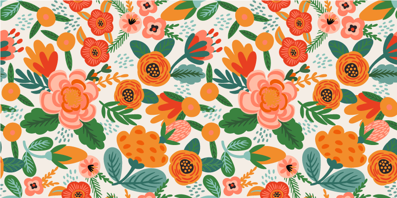 Tapis vinyle fleurs et plantes style folk rouge et orange - TenStickers