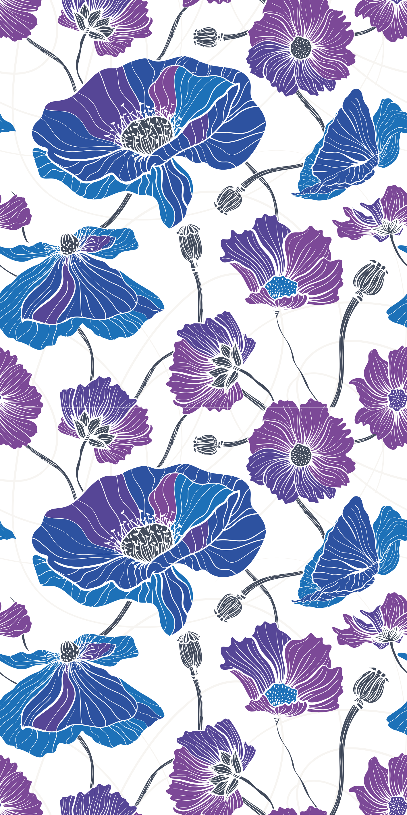 Tapis vinyle fleurs et plantes bleues et violettes - TenStickers