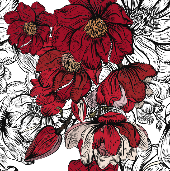 Tapis vinyle salle à manger fleurs rouges et blanches - TenStickers