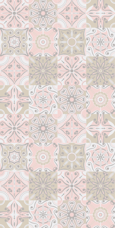 Tapis vinyle cuisine carreaux roses et gris - TenStickers