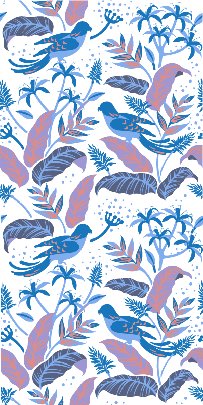 Tapis vinyle fleurs et plantes oiseaux roses et bleus - TenStickers