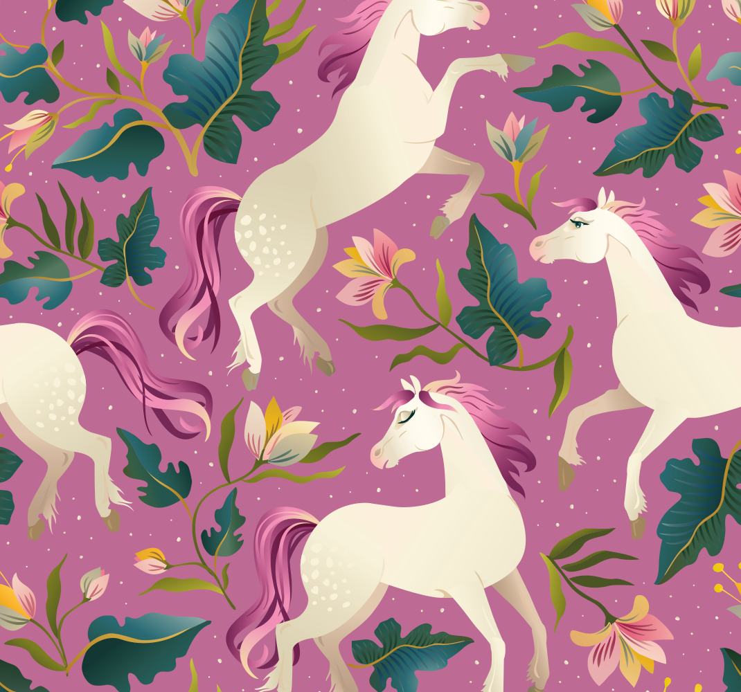 Tapis vinyle chambre design cheval floral rose - TenStickers