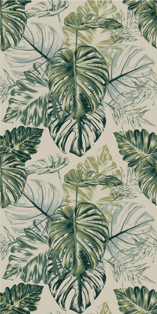 Tapis vinyle chambre motifs monstera décolorés beige - TenStickers
