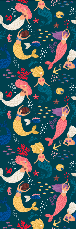 Tapis vinyle chambre motif sirène bleu marine - TenStickers