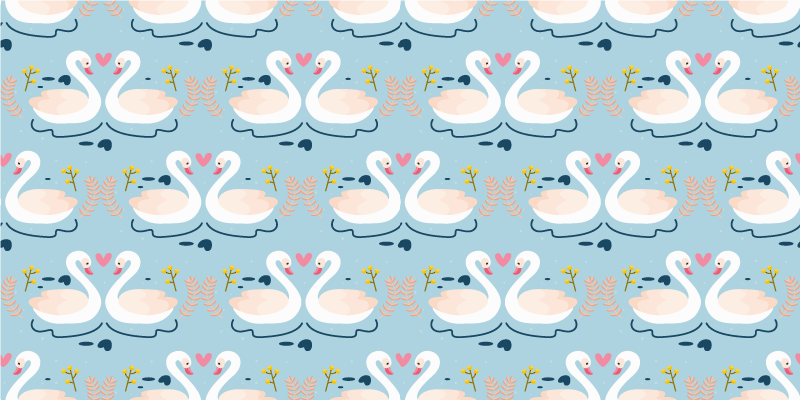 Tapis vinyle fleurs et plantes motif de cygnes amoureux - TenStickers