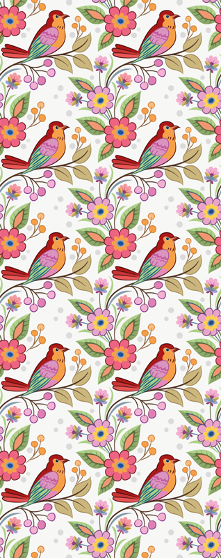 Tapis vinyle chambre oiseau rouge et orange sur arbre vert - TenStickers
