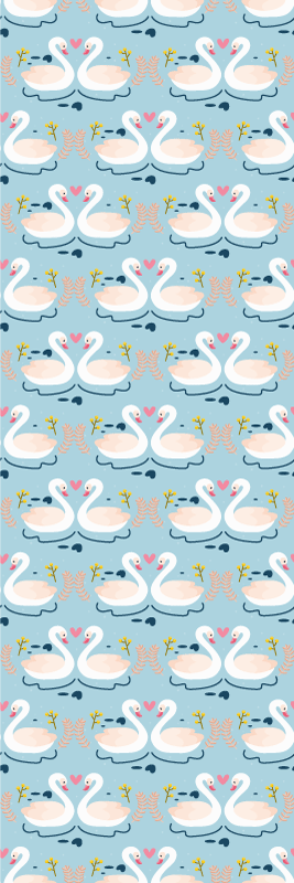 Tapis vinyle chambre motif cygnes amoureux sur fond bleu - TenStickers
