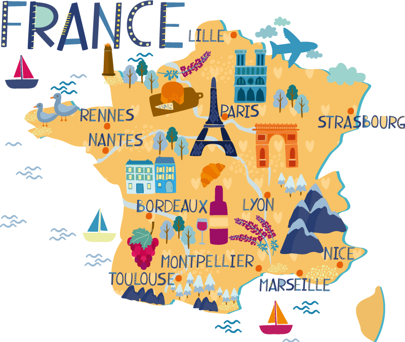 Tapis vinyle carte du monde tourisme en france - TenStickers