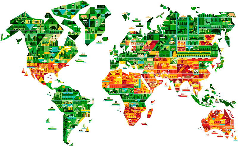 Tapis vinyle carte du monde design géométrique - TenStickers