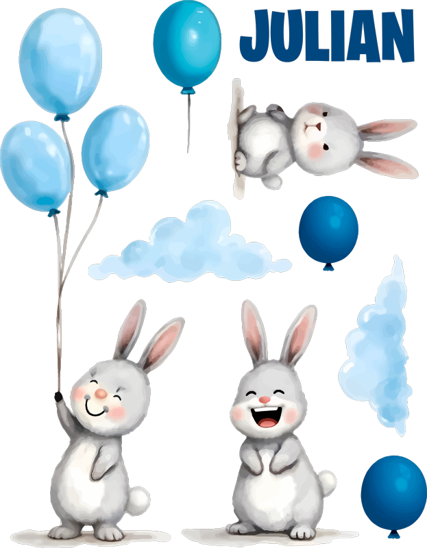 Tapis vinyle pour enfants ballons bleus et lapins - TenStickers