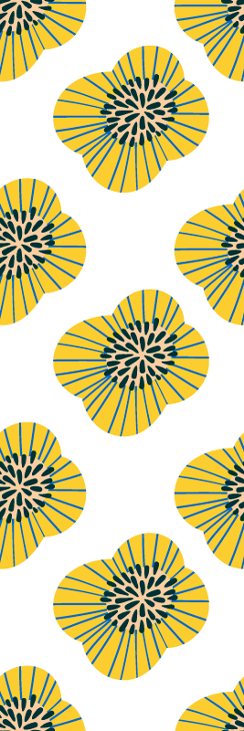 Tapis vinyle salle de bain motif fleuri rond bleu et jaune - TenStickers