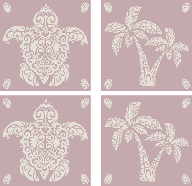 Tapis vinyle cuisine motif tortue hawaïenne et palmier - TenStickers