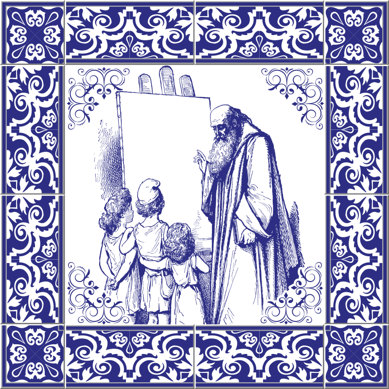 Tapis vinyle cuisine prof en bleu delft - TenStickers