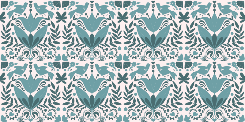 Tapis vinyle cuisine motif folk bleu avec oiseaux - TenStickers