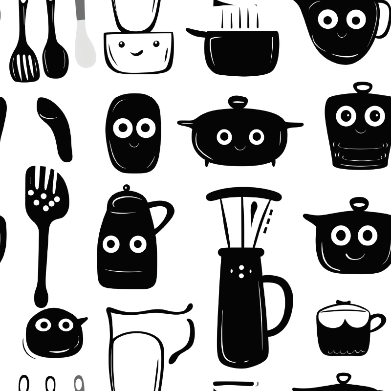 Tapis vinyle cuisine ustensiles noirs dessinés - TenStickers