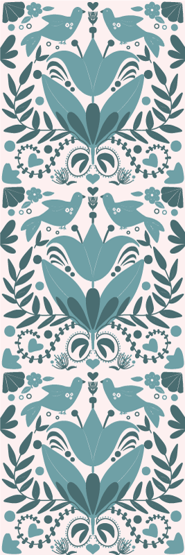 Tapis vinyle cuisine motif folk bleu avec oiseaux - TenStickers