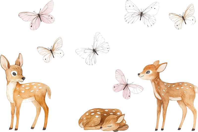 Tapis vinyle chambre petits cerfs avec papillons - TenStickers