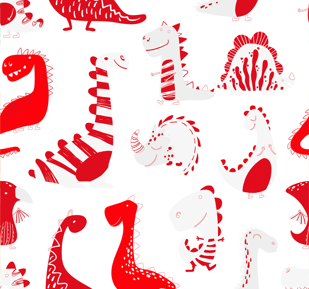 Tapis vinyle chambre croquis de dinosaures rouges - TenStickers