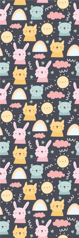Tapis vinyle chambre animaux pastel et arcs-en-ciel - TenStickers