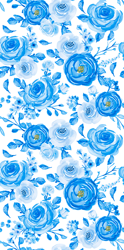 Tapis vinyle chambre horloges bleues fleurs nordiques - TenStickers