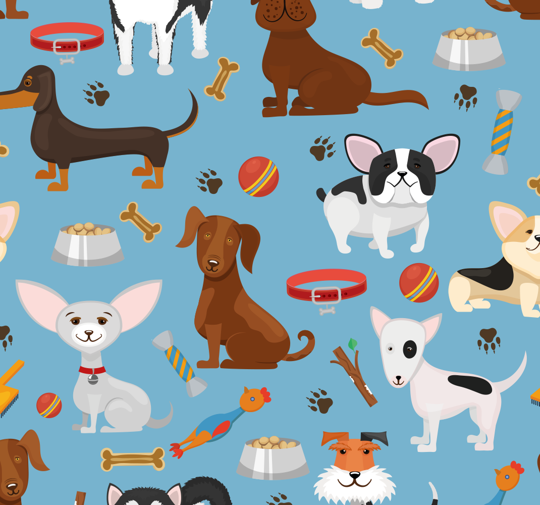 Tapis vinyle chambre motif chiens fond bleu - TenStickers