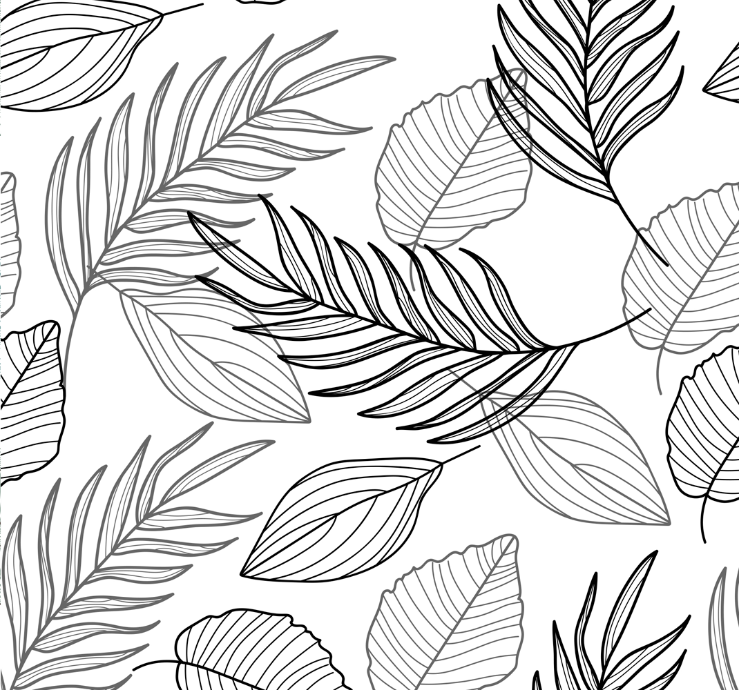 Tapis vinyle nature dessin de feuilles noir et blanc - TenStickers