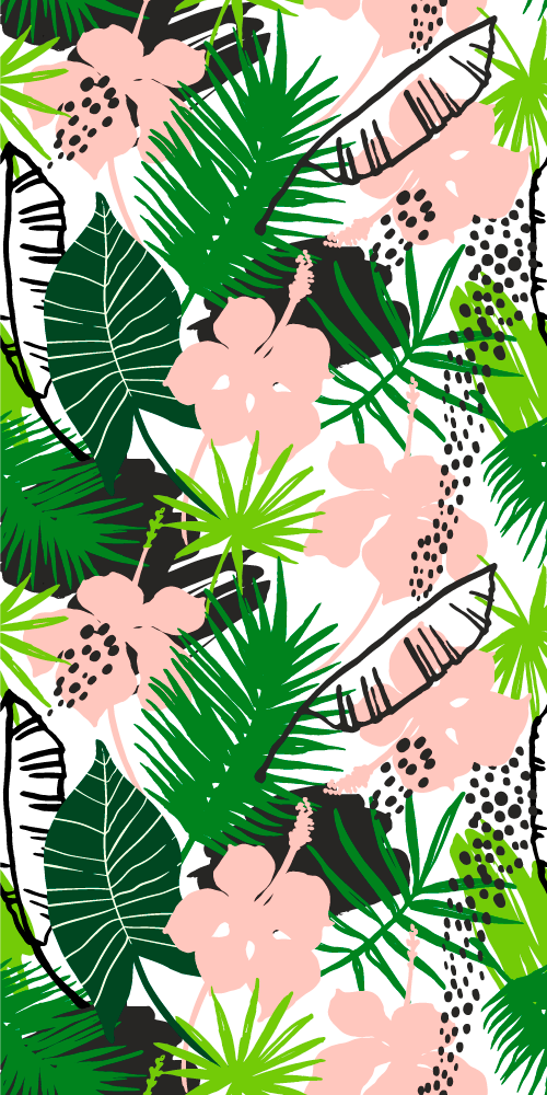 Tapis vinyle nature motifs tropicaux feuilles fleurs - TenStickers