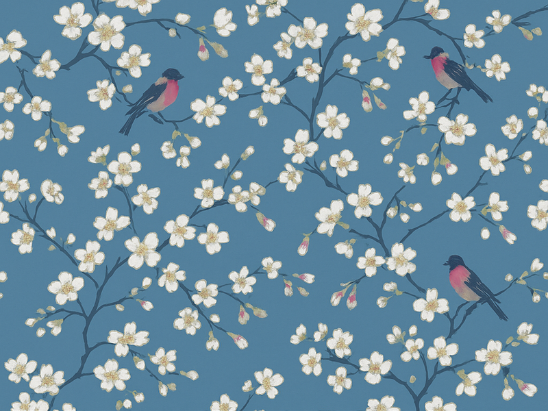 Tapis vinyle nature oiseaux des vergers bleus - TenStickers