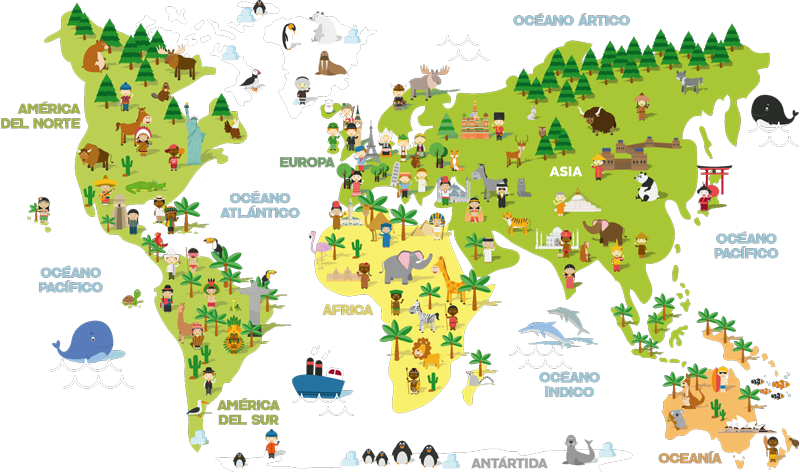 Tapis vinyle carte du monde pour enfants des pays - TenStickers