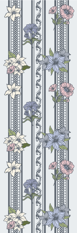 Tapis vinyle rétro design rayé floral vintage - TenStickers