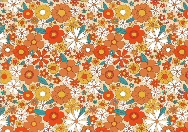 Tapis vinyle rétro fleurs multicolores des années 70 - TenStickers