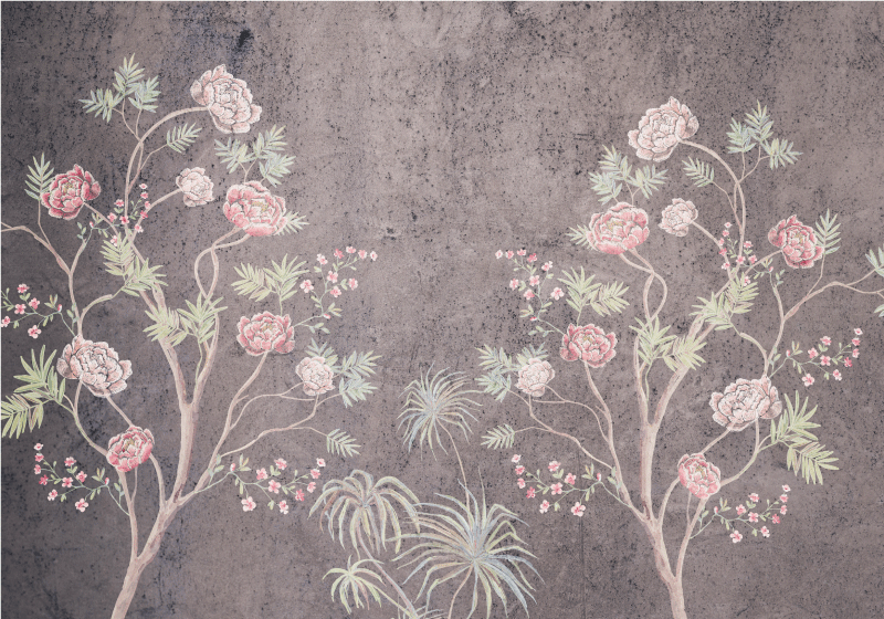 Tapis vinyle rétro arbre rose style vintage - TenStickers
