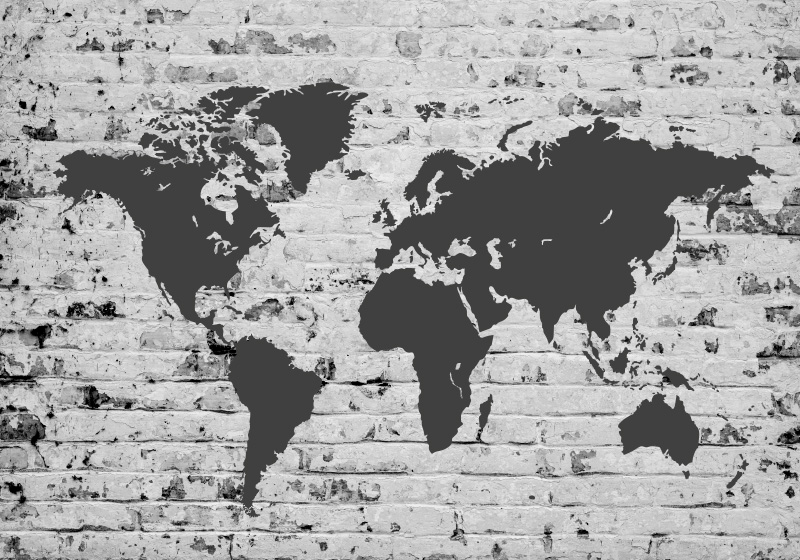 Tapis vinyle carte du monde murale en briques blanches - TenStickers