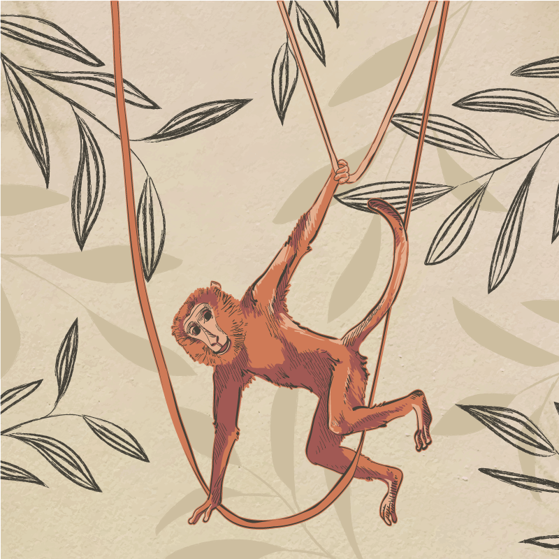 Tapis vinyle pour enfants singe bébé sur plante quadres 3 - TenStickers